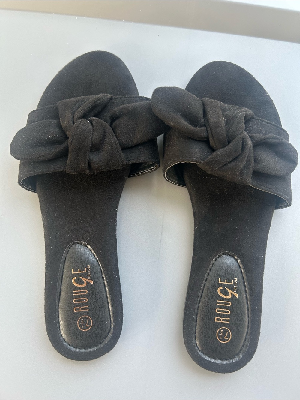 Rouge Helium Black Suede Knot Slide Mules